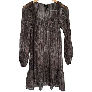 Ella Moss XS‎ Long Sleeve Mini Dress Purple Gold Metallic Sheer Tiered